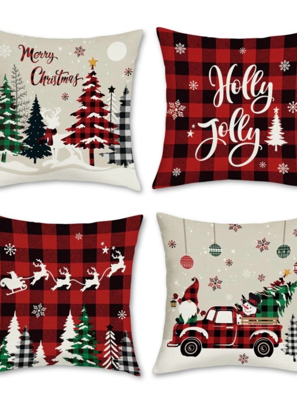 Holiday Plaid Christmas Decorative Throw Pillow Covers - Red Green